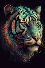 Obraz premium Colorful and intricate digital illustration of a tigers face with vibrant patterns and glowing eyes