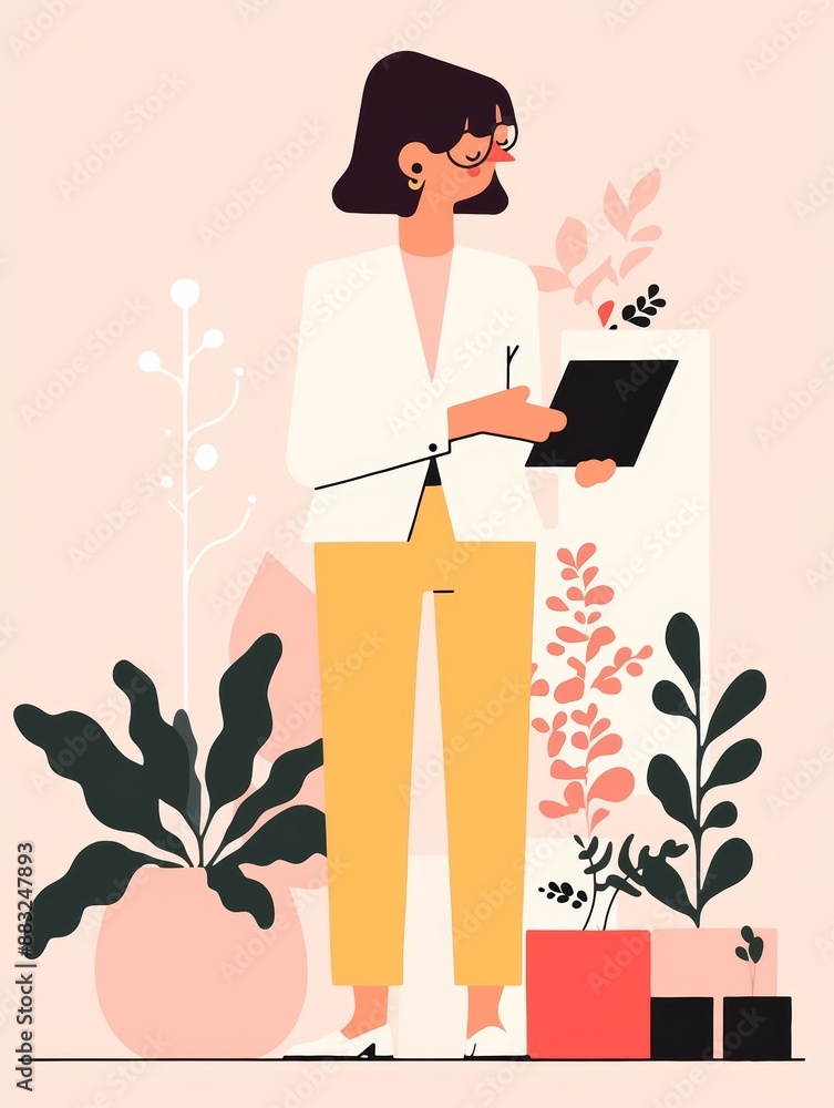 Poster confident non-binary entrepreneur preparing a sales pitch generative ai