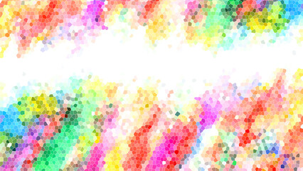 Mosaic rainbow dynamic background in pastel colors. Gradient colored spots shimmer on a white background. Copy space. Illustration.