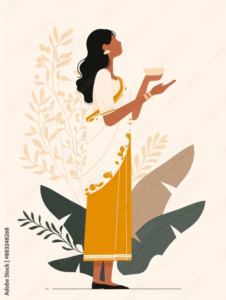 Poster woman in sari conducting performance review in aesthetic setting generative ai