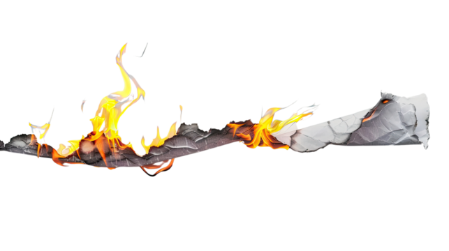 Burning paper on transparent background