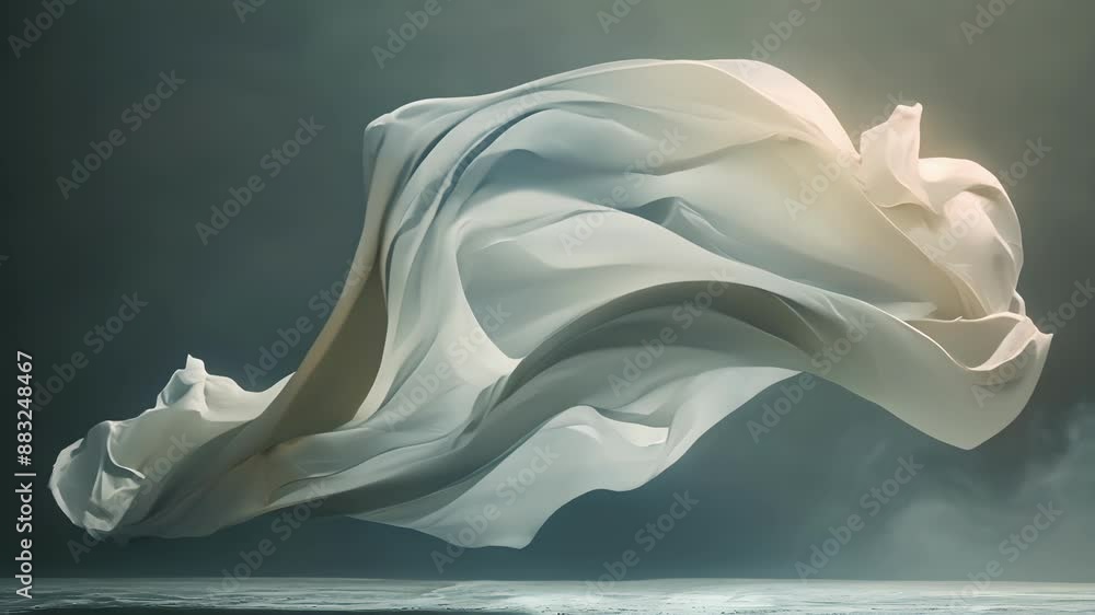 Poster a dramatic studio shot with billowing fabric fluttering in the wind creating a sense of movement and