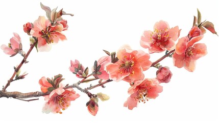 Pink Blossom Branch Watercolor Illustration