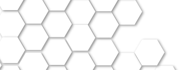 Vector technology background with hexagon concept design. Embossed Hexagon , honeycomb white shadow. Luxury White 3D futuristic honeycomb mosaic white background.