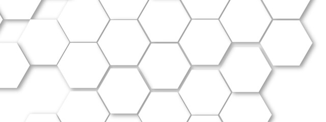 Vector technology background with hexagon concept design. Embossed Hexagon , honeycomb white shadow. Luxury White 3D futuristic honeycomb mosaic white background.