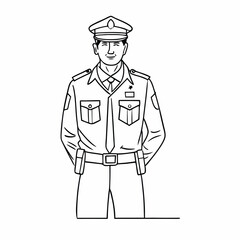 police officer, line art vector illustration isolated on a white background