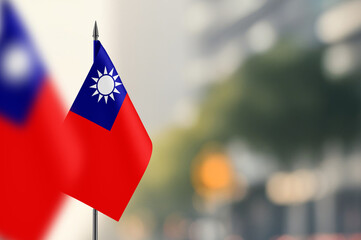 Small flags of Taiwan on a blurred background