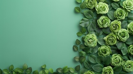 A border of vibrant green roses, arranged in a minimalist pattern to form a striking frame. The image provides ample space for adding text or graphics, making it perfect for a variety of design