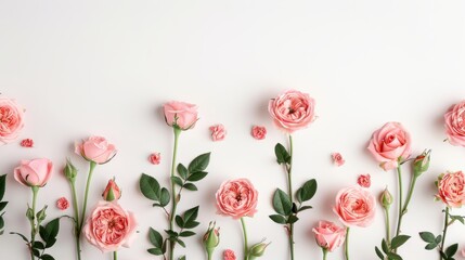 Obraz premium An elegant border of pink roses, arranged in a minimalist style with clean lines and ample white space for customization. Perfect for adding a touch of sophistication to your designs.