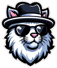 Cat with sunglass and hat. Cat logo. Cat illustration. 