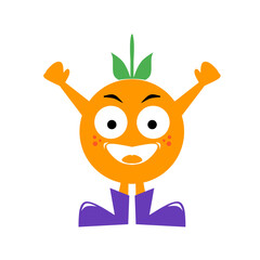 Vector cartoon illustration of a cheerful orange fruit character