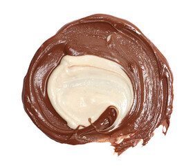 Chocolate cream spread isolated on white background, top view
