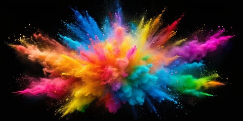 Fototapeta premium A Rainbow Explosion of Color Powder, Color Powder Explosion, Rainbow Colors, Black Background, Abstract , color powder, colorful explosion