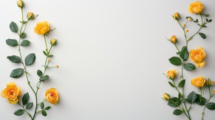 A delicate border of yellow roses, meticulously arranged to create a graceful frame around a clean white background. The minimalist design of this image allows for easy customization with text or