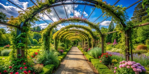 A Walk Through a Floral Archway,  Pergola, Flowers,  Garden,  Nature