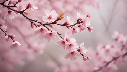 Fototapeta premium Wispy pink cherry blossom branches swaying gracefully in the breeze, creating a dreamy, romantic scene