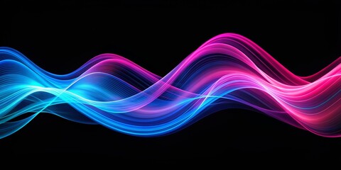 Fototapeta premium Abstract Blue and Pink Neon Wave Lines on Black Background, neon, abstract, lines, wave