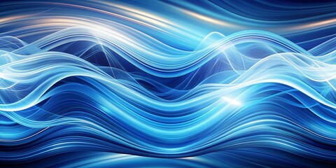 Obraz premium Abstract Blue Wave with Glowing Lines, Abstract Art, Digital Art, Blue Background, Wave Art
