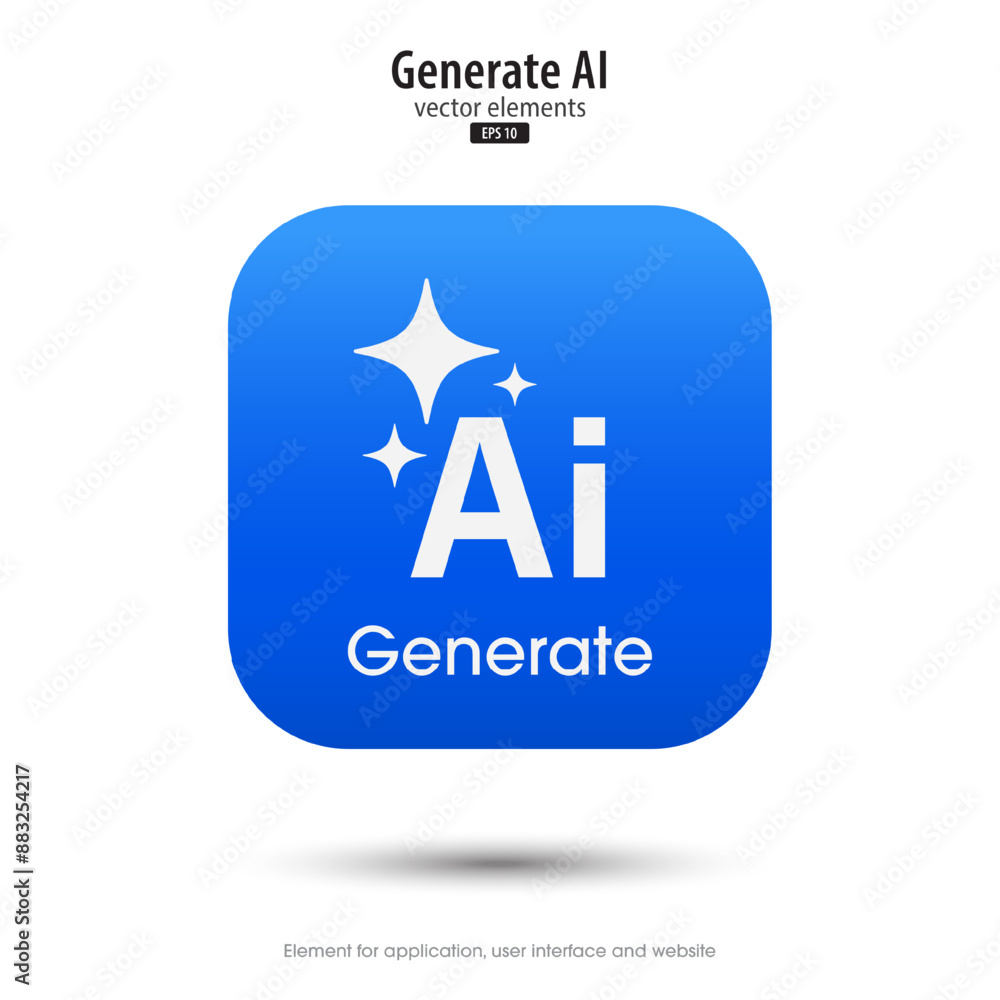 Poster Ai generated icon. 3d button minimal style modern with Ai stars icon. Tools for generate from the text. Large data processing concept. Icon element design for app and web. Vector illustration.