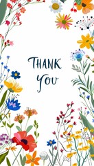 Vibrant Floral Border Design for Thank You Cards Generative AI