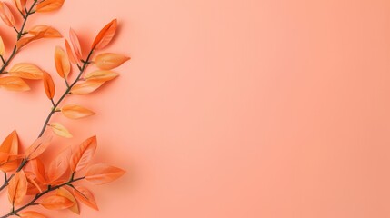 A clean and modern composition with a striking orange foliage border, providing plenty of copy space for customization. The minimalist design emphasizes the vivid colors and natural elements.