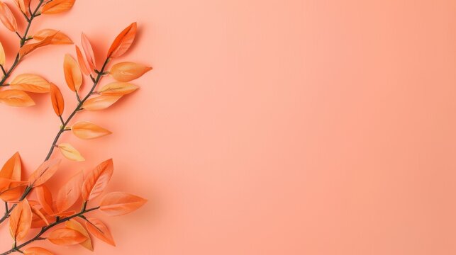 A clean and modern composition with a striking orange foliage border, providing plenty of copy space for customization. The minimalist design emphasizes the vivid colors and natural elements.