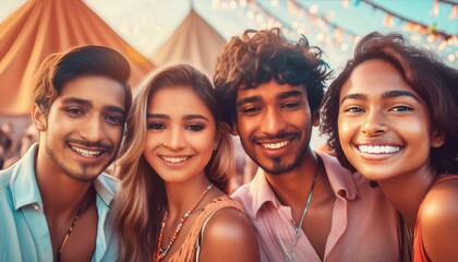 Fototapeta premium A group of friends at a music festival or concert.