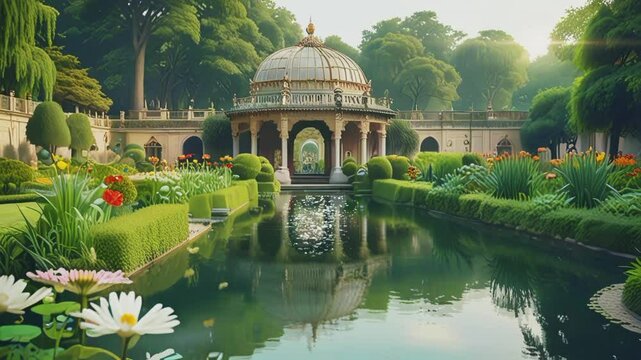Beautiful garden in palace, 4K seamless looping virtual video animation background