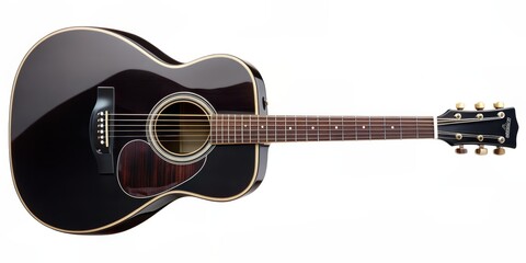 Black Acoustic Guitar with Gold Hardware, isolated on white background,  guitar , music, instrument, acoustic