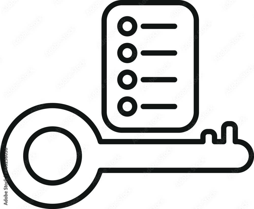 Aufkleber this icon of a key with a checklist attached represents the steps and strategies needed for business