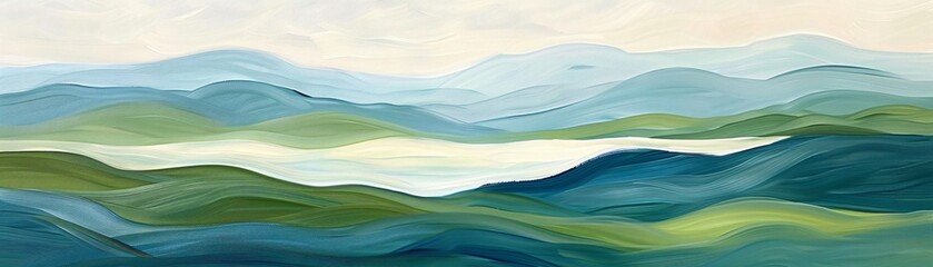 Obraz premium Abstract composition of layered pastel waves in blue and cream tones evoking a serene flowing movement that captures the essence of calm waters