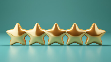 five golden stars for product rating on background