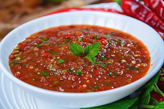bowl of red chili spicy sambhal belacan sauce