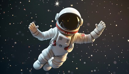 Whimsical white cartoon astronaut soaring through space