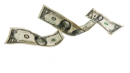 one hundred dollar bills flying around, cut out