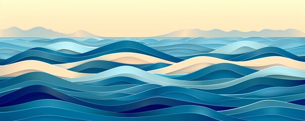 Fototapeta premium Abstract pastel waves blending harmoniously in shades of blue and beige creating a soothing fluid landscape reminiscent of gentle ocean swells