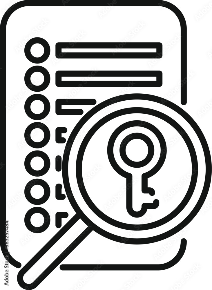 Poster Magnifying glass is analyzing a document with a key, highlighting the importance of data security and encryption
