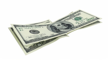 one hundred dollar bills flying around, cut out