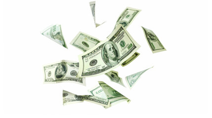 one hundred dollar bills flying around, cut out
