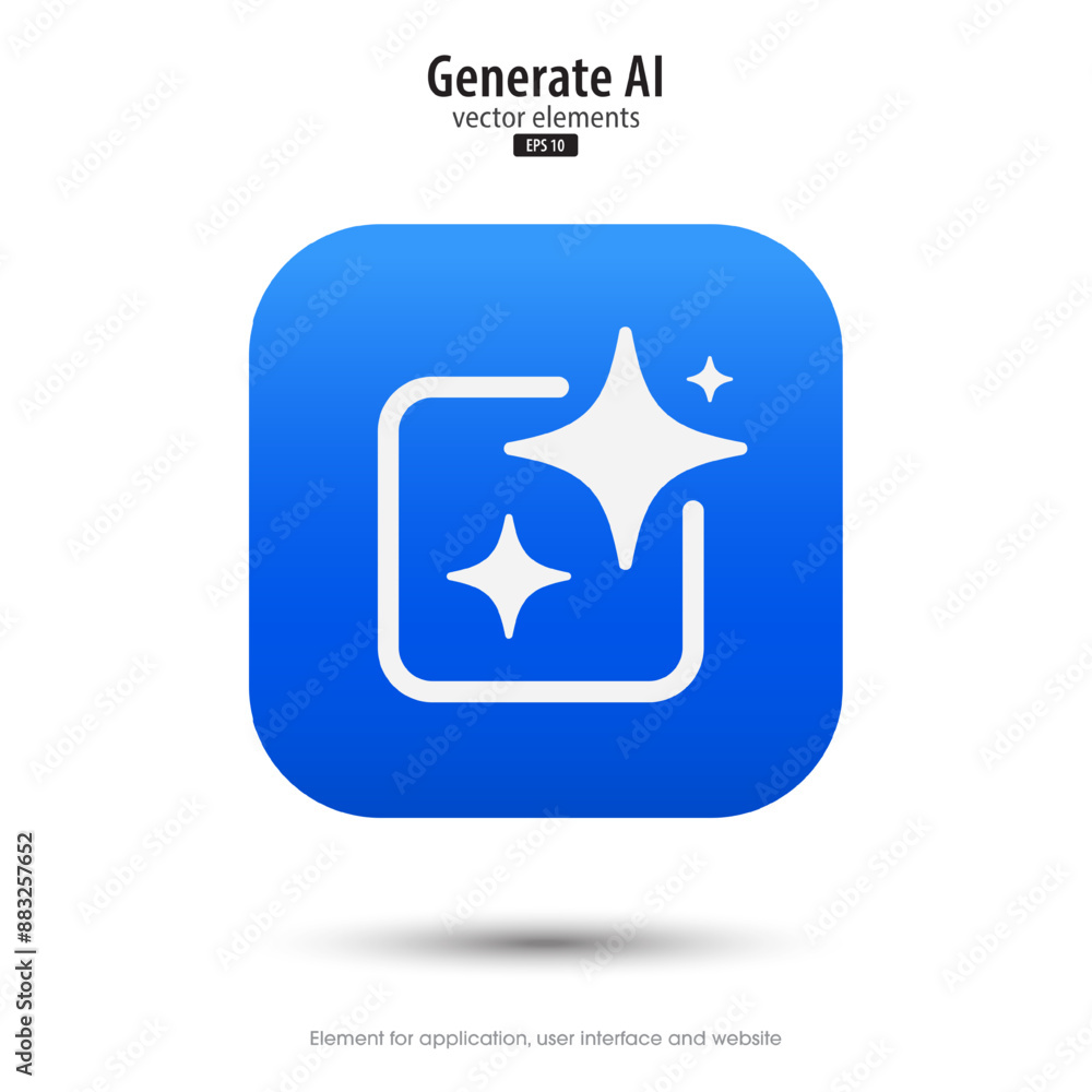 Aufkleber Ai generated icon. 3d button minimal style modern with Ai stars icon. Tools for generate from the text. Large data processing concept. Icon element design for app and web. Vector illustration.