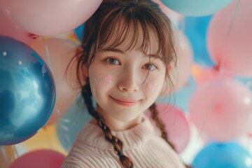 Girl's Joyful Balloon Embrace