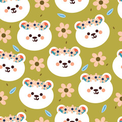 seamless pattern cartoon bear and flower. cute wallpaper for textile, gift wrap paper
