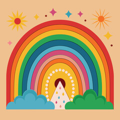 Hand-drawn pattern design with rainbow colors