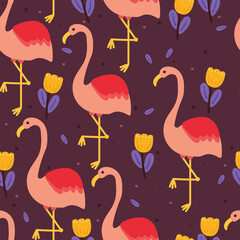 seamless pattern cartoon flamingo and flower. cute wallpaper for textile, gift wrap paper