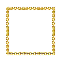 Vintage square frame, gold chain, isolated. Empty copy space for paintings, mirrors or photo. Vintage simple frame. Golden style decorative squared border, jewel deco art object. Png