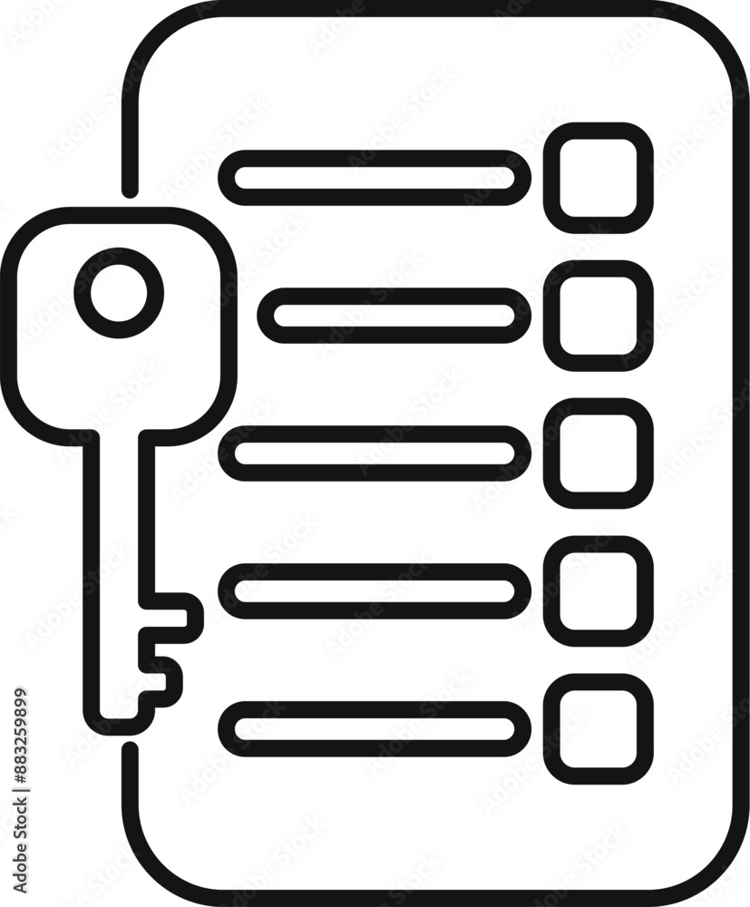 Poster simple icon of a key unlocking a checklist, symbolizing finding solutions