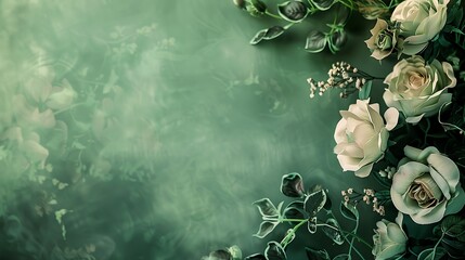 Elegant green background with a bouquet of white roses