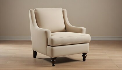 Deep cream beige comfortable armchair on a plain backdrop