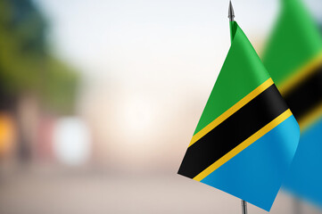 Small flags of Tanzania on a blurred background