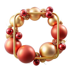 Opulent 3D golden frame with intricate Christmas decor, fir, and gems. Luxurious holiday design on transparent background.
